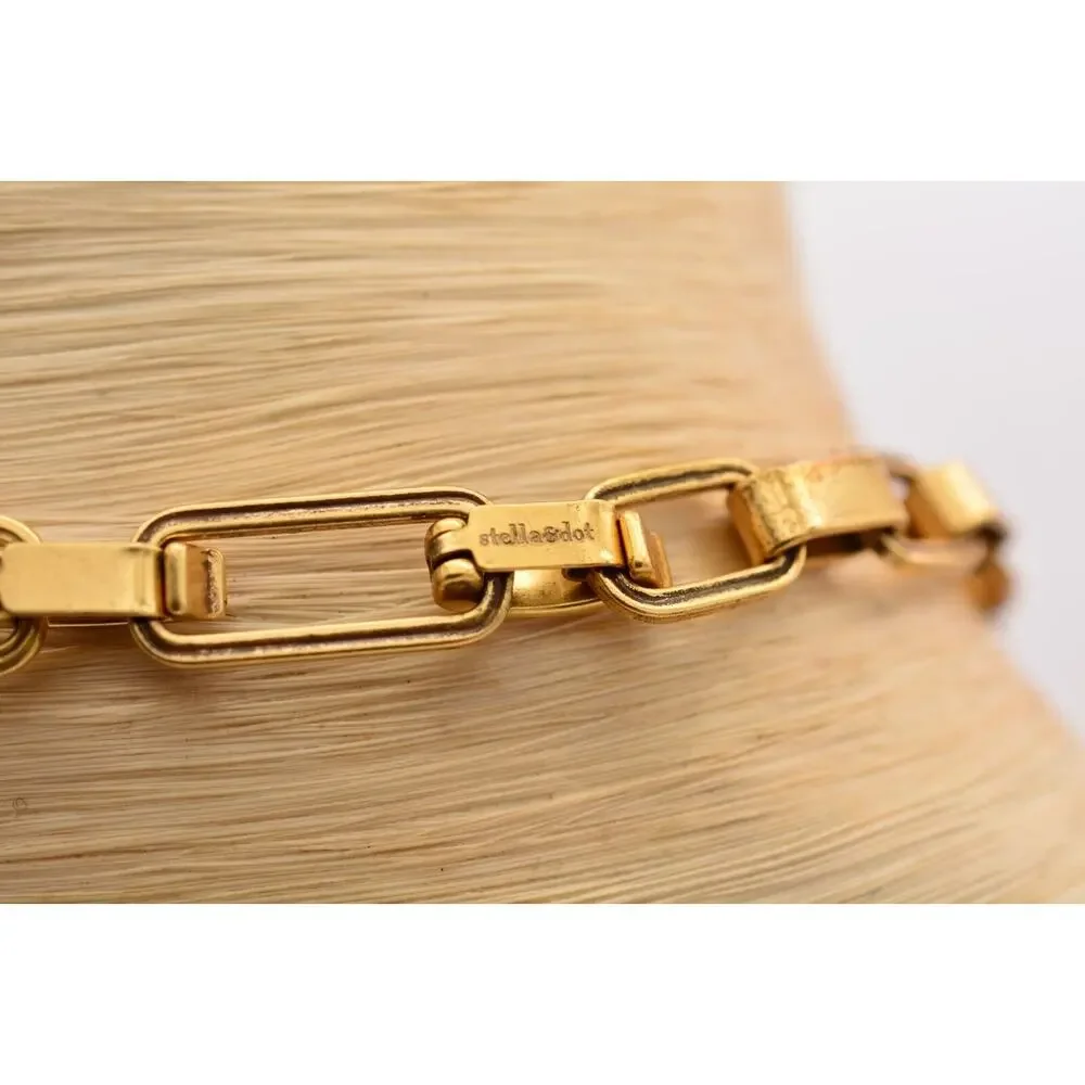 Stella & Dot Vintage Collar Necklace Brushed Gold Antiqued Chunky Charm Chain 9J